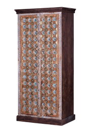 GINER Y COLOMER Armoire 2 portes en bois de manguier, couleur nogal et gris vieilli